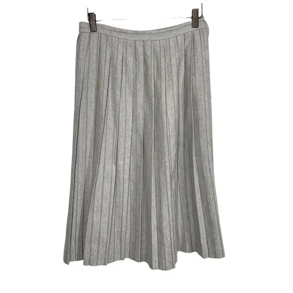 Vintage Skirts Vintage 8s Light Grey Pleated Knee Length Skirt